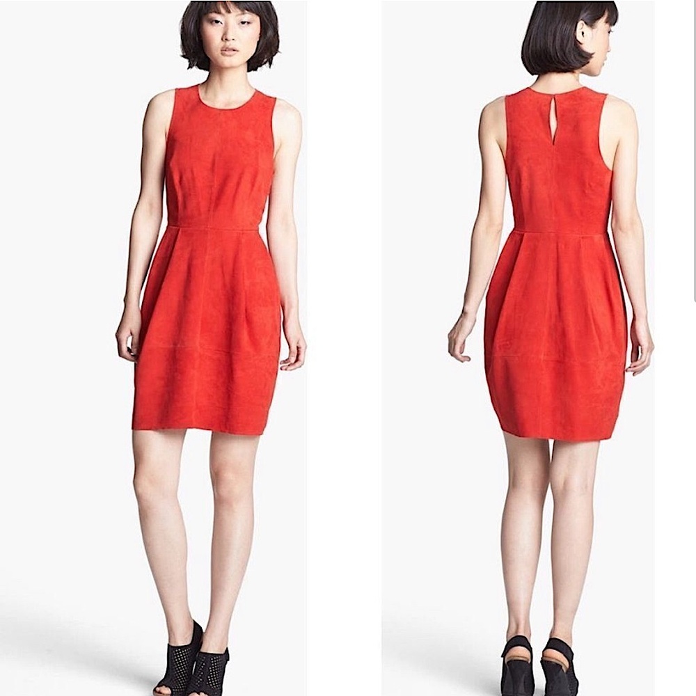 Joie Varine Suede Leather Poppy Red Dress Sz M